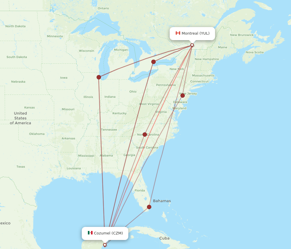 CZM-YUL flight routes