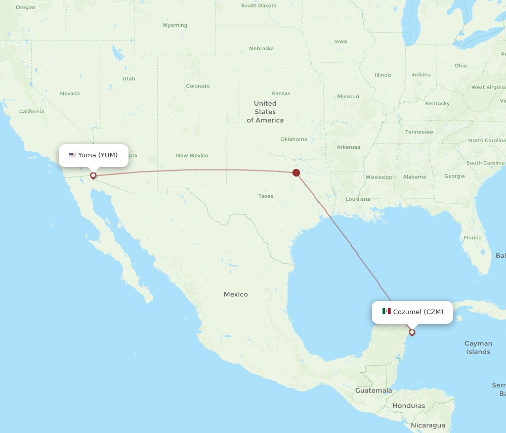 CZM to YUM flights and routes map