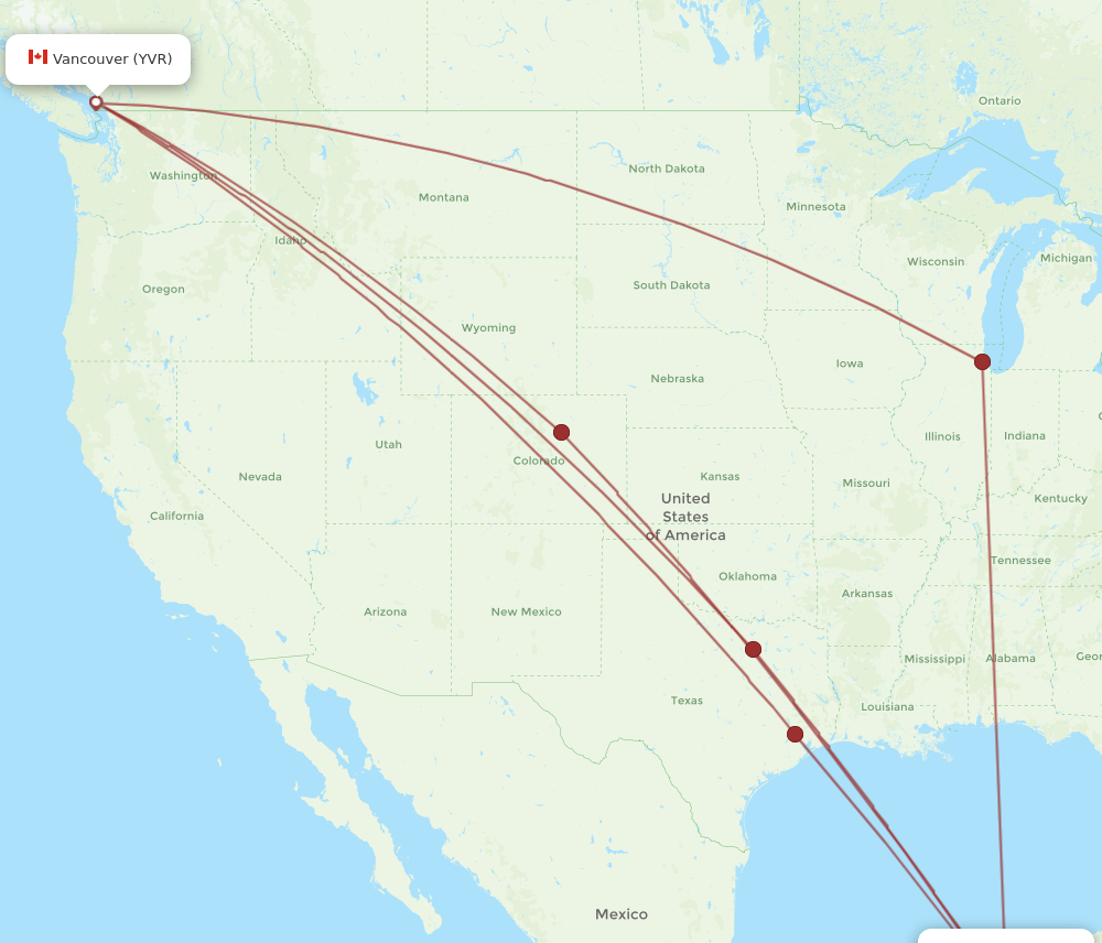 YVR to CZM flights and routes map