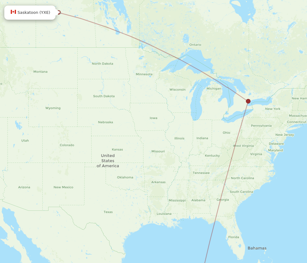 CZM to YXE flights and routes map