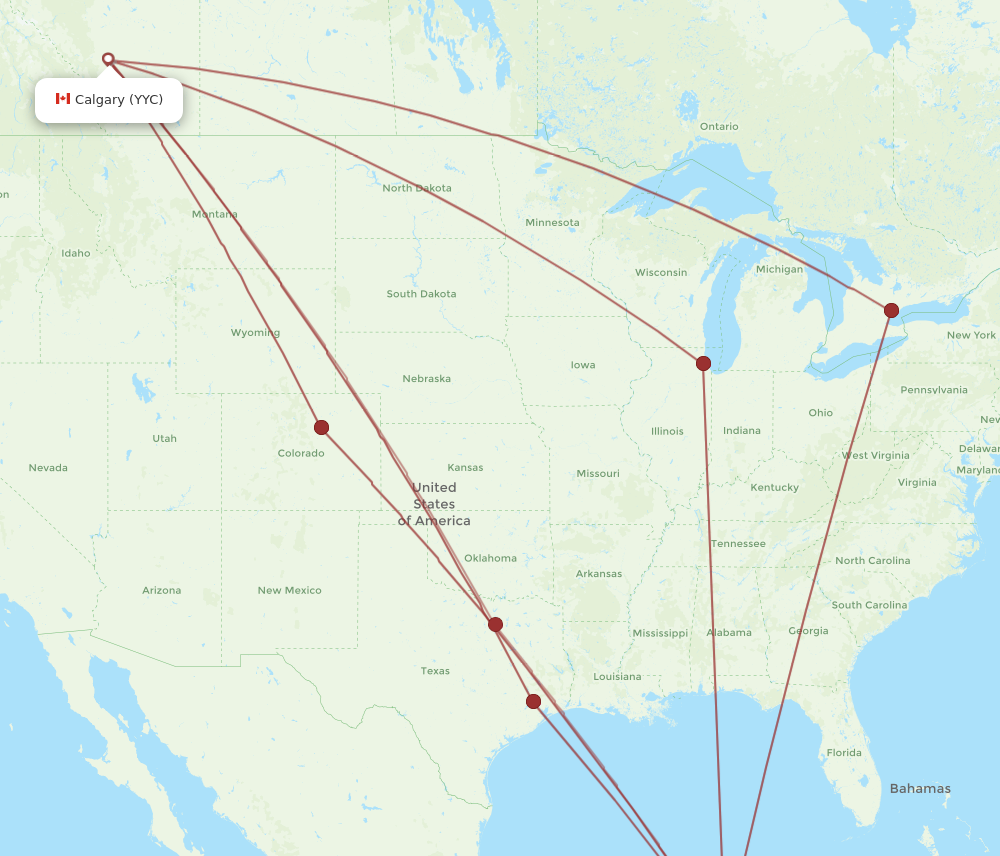 YYC to CZM flights and routes map