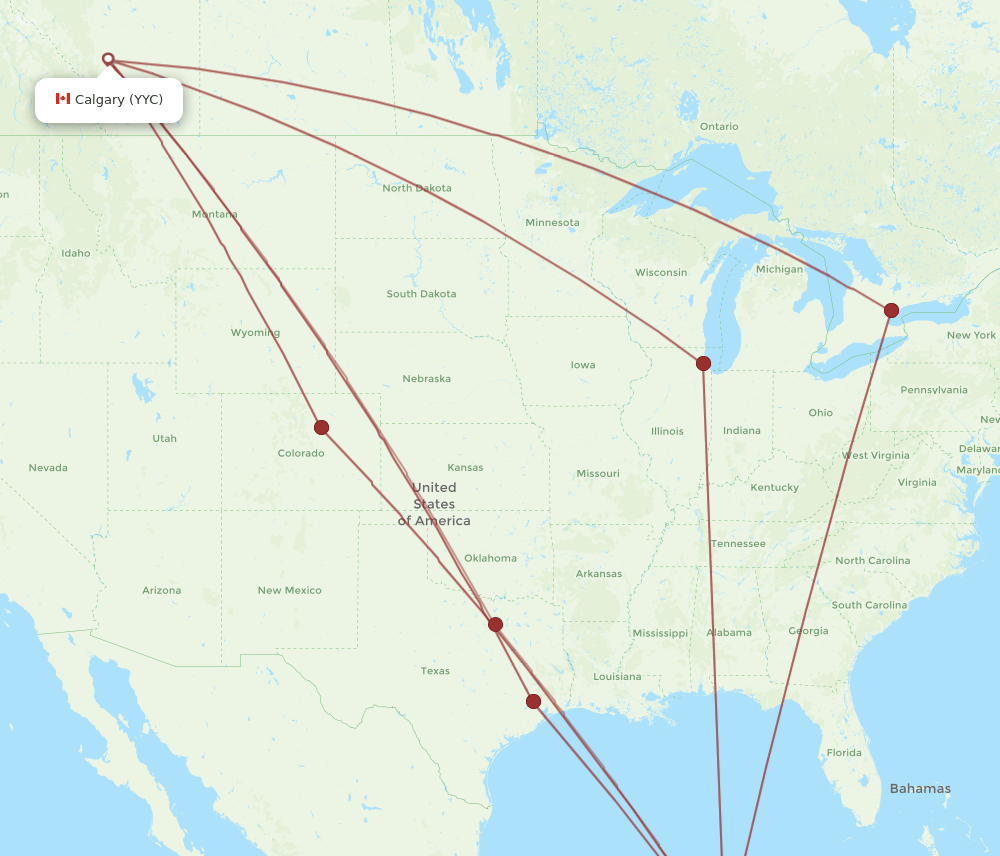 Calgary - Cozumel route map and flight paths