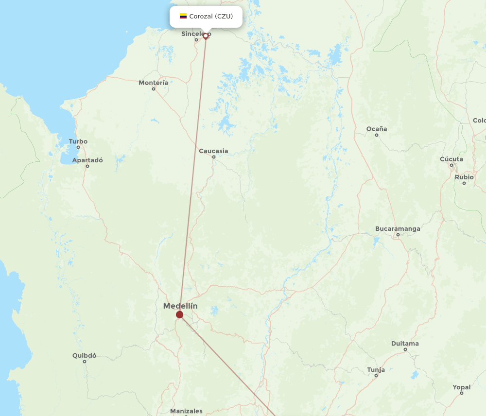 Corozal - Bogota route map and flight paths