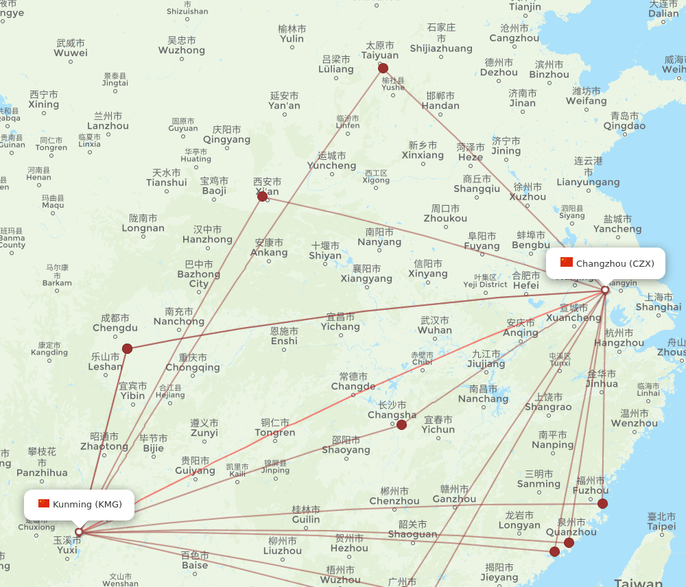 CZX-KMG flight routes
