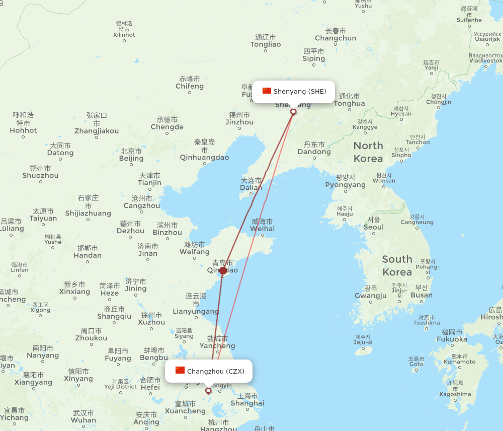 CZX to SHE flights and routes map