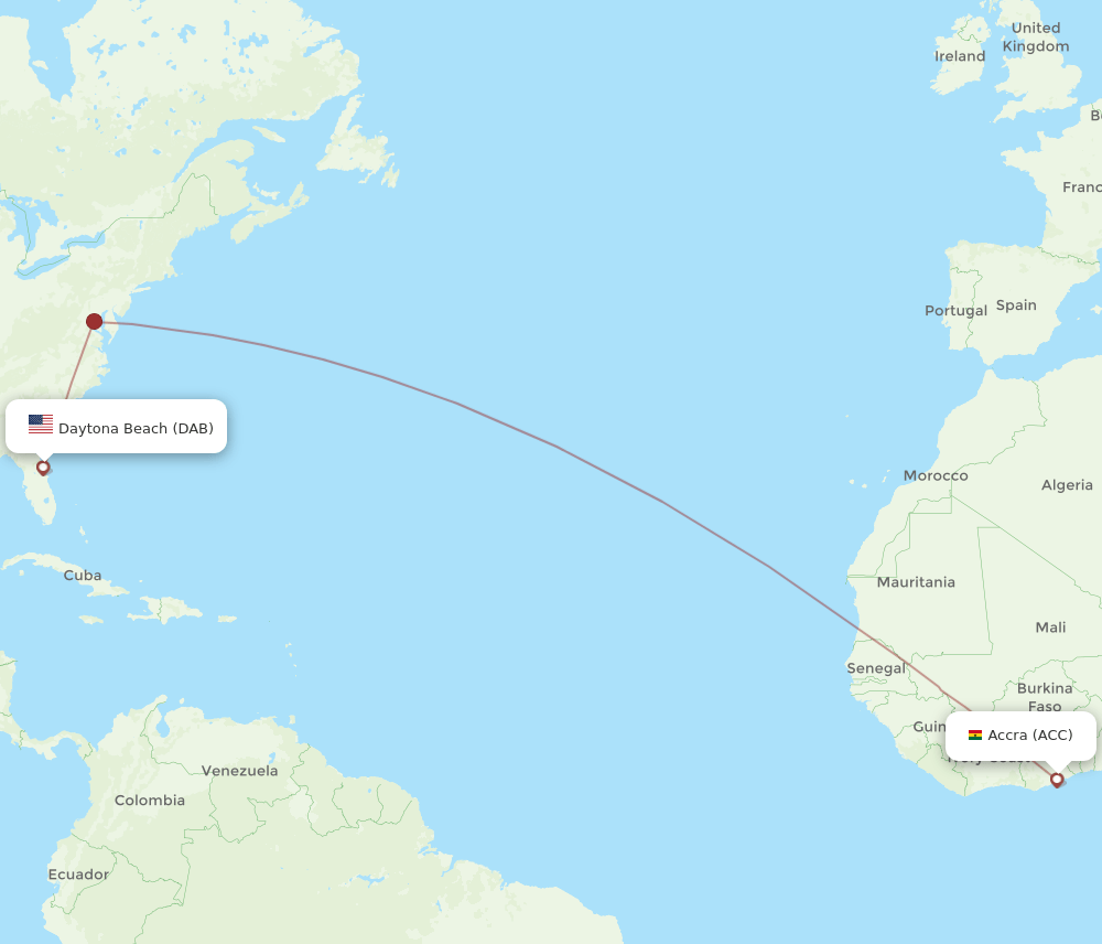 Accra - Daytona Beach route map and flight paths