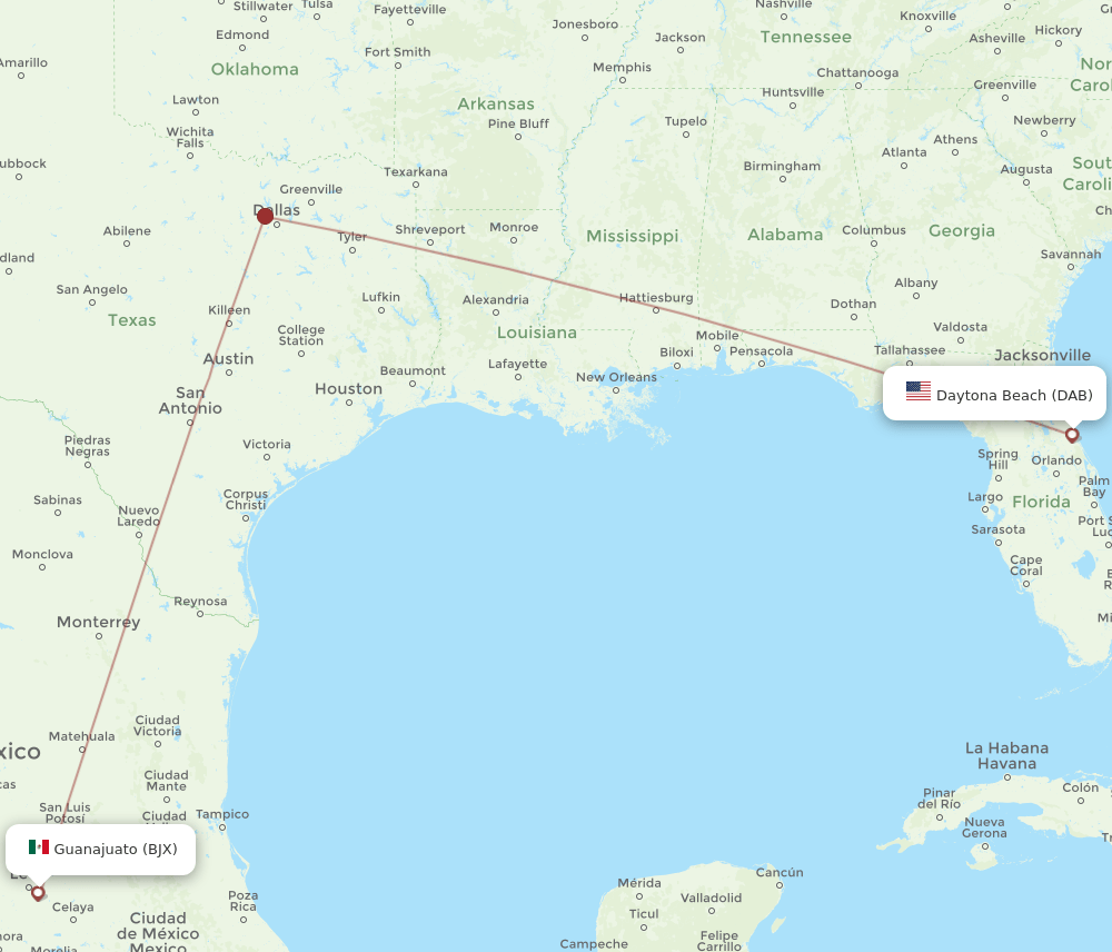 DAB to BJX flights and routes map