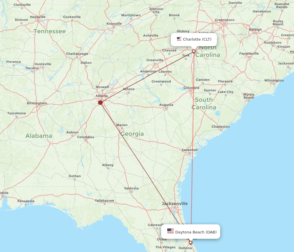 DAB to CLT flights and routes map