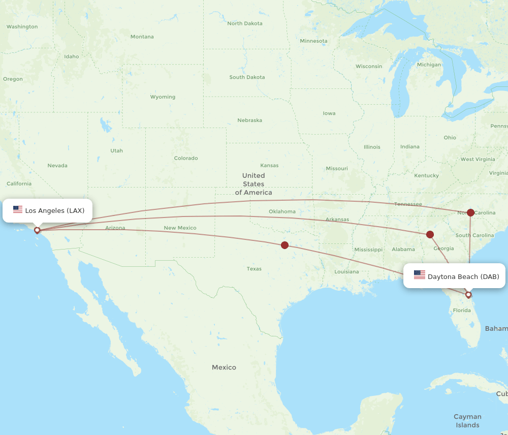 DAB-LAX flight routes