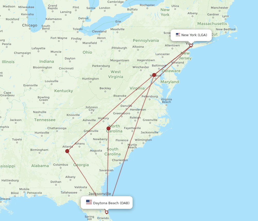 DAB to LGA flights and routes map