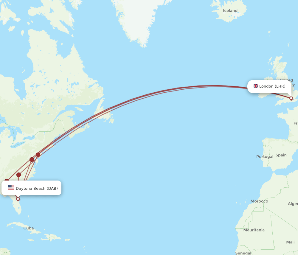 DAB-LHR flight routes