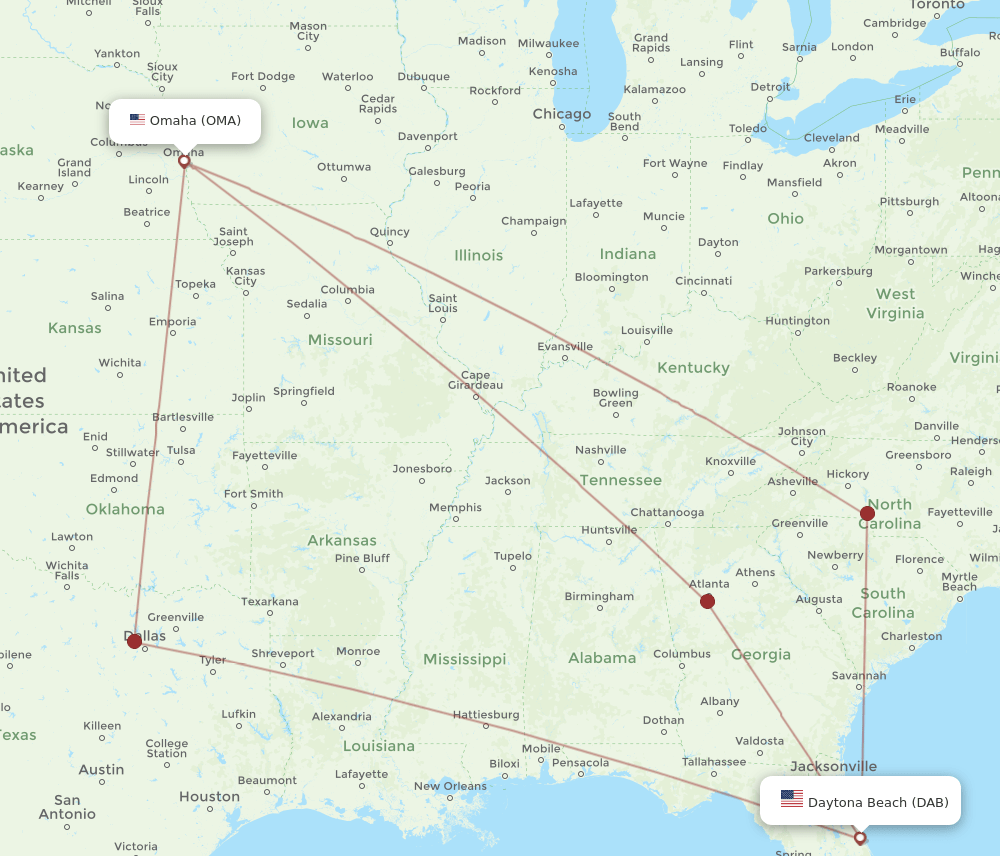 DAB-OMA flight routes