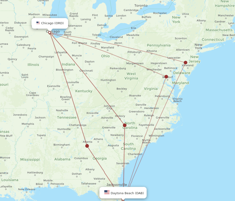 DAB-ORD flight routes