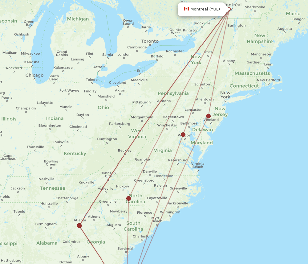 DAB-YUL flight routes