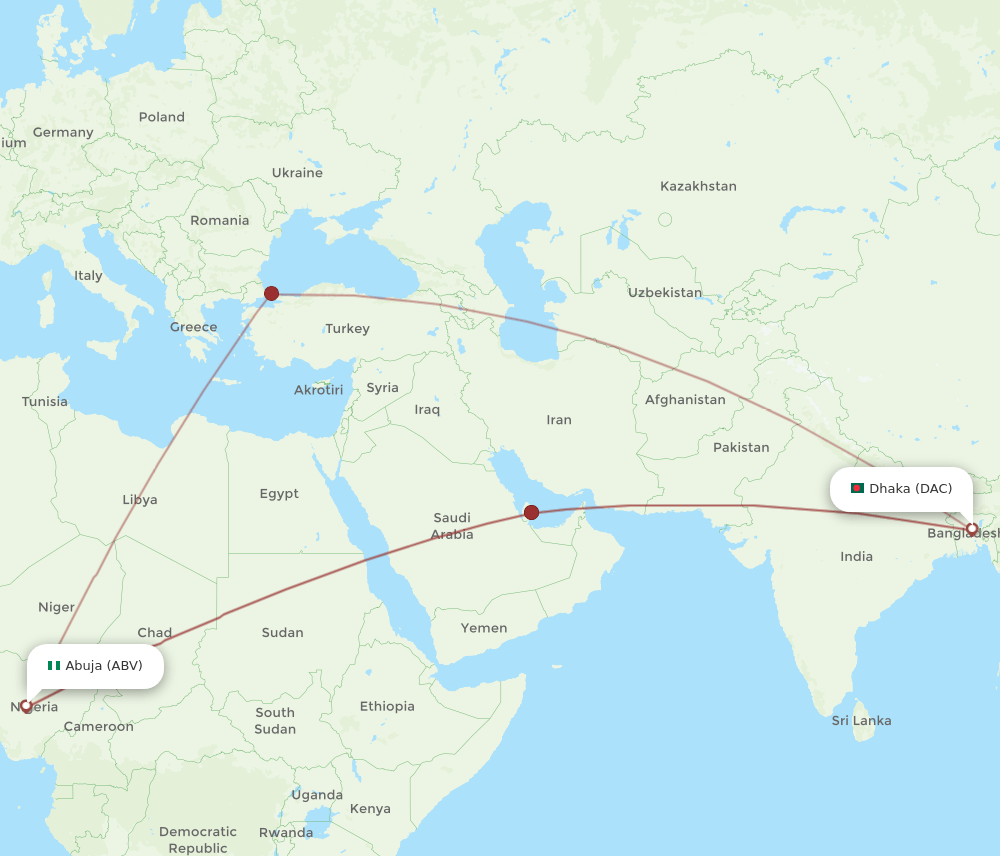 DAC-ABV flight routes