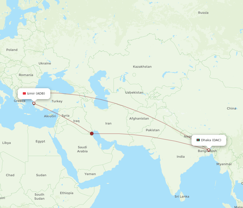 DAC to ADB flights and routes map