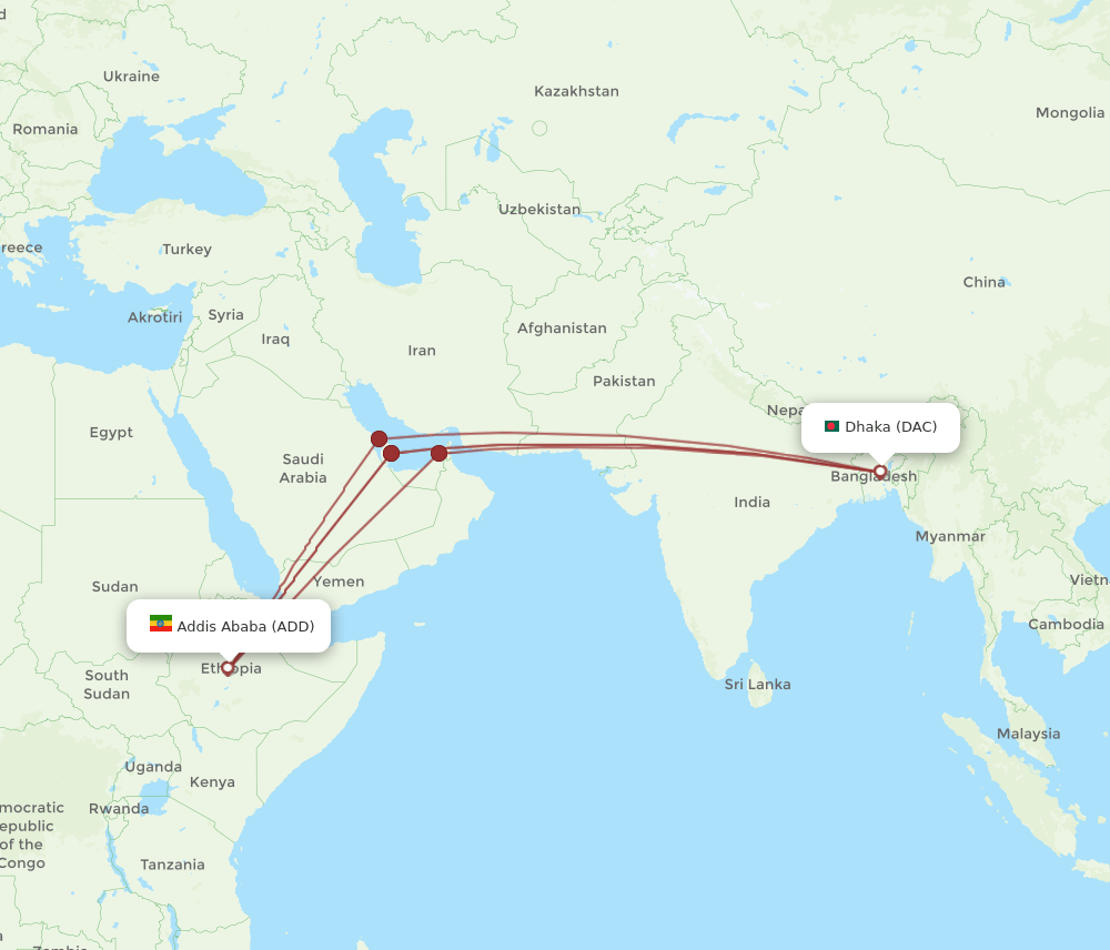 DAC-ADD flight routes