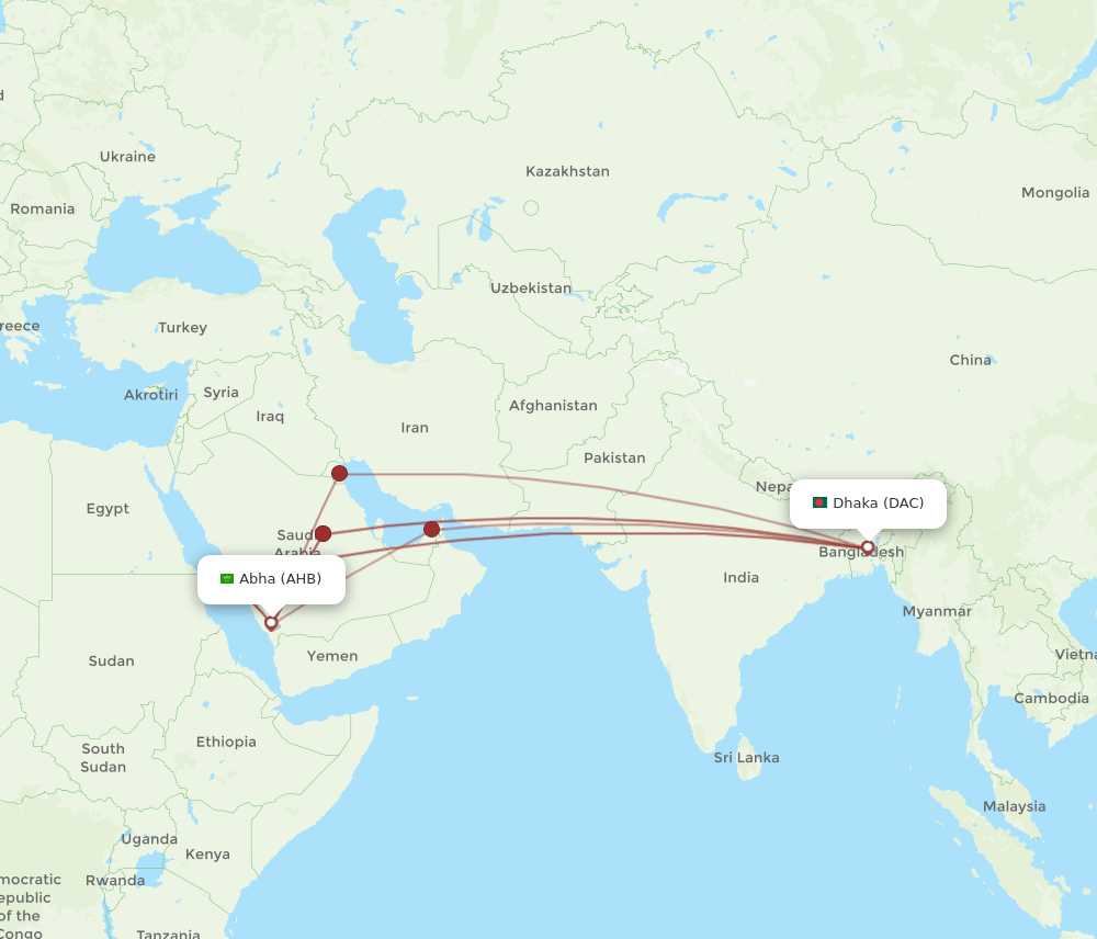 DAC-AHB flight routes