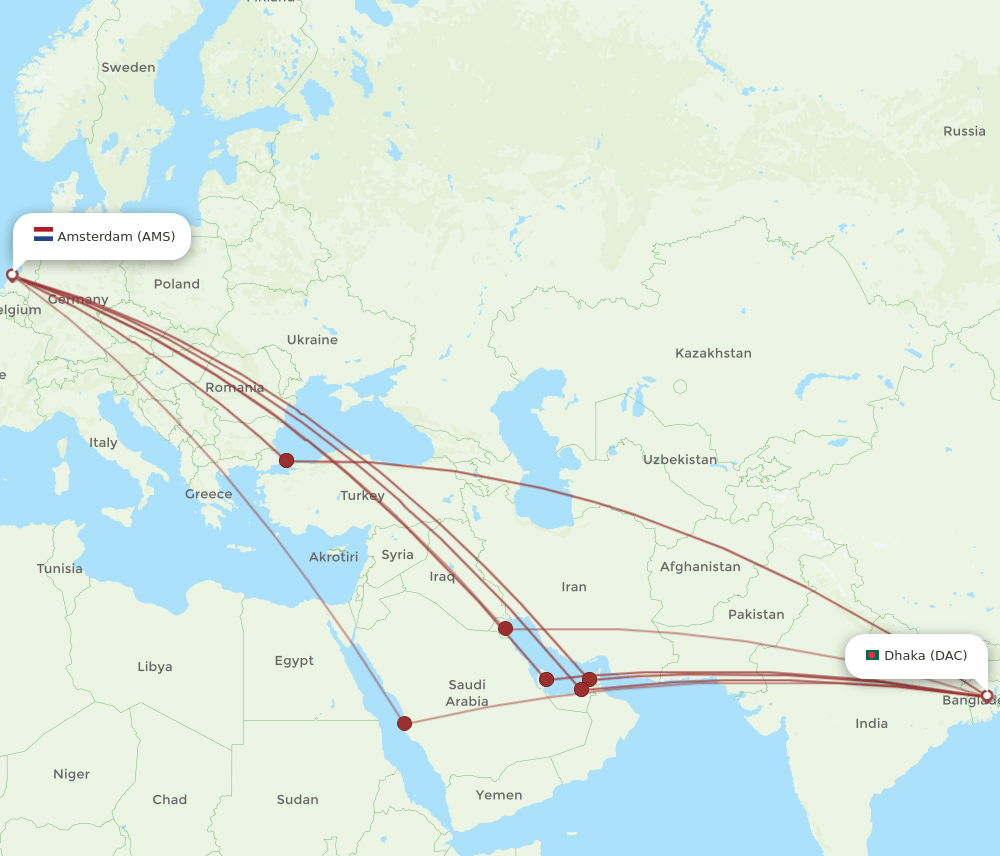 DAC-AMS flight routes