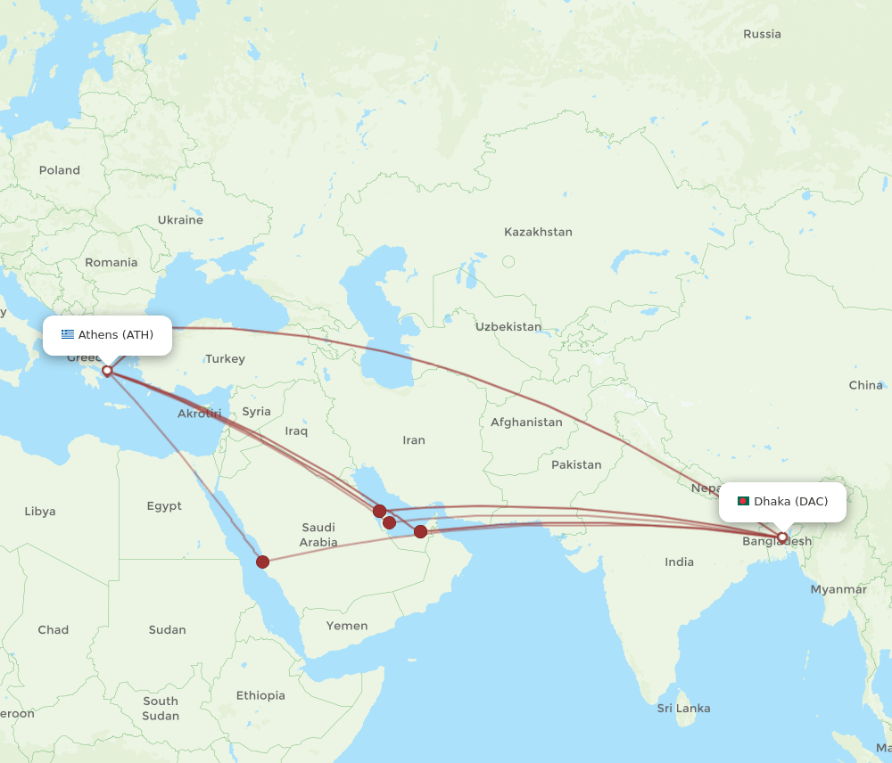 DAC-ATH flight routes