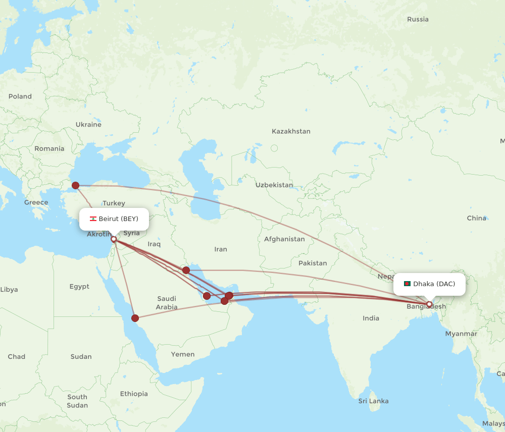 DAC-BEY flight routes