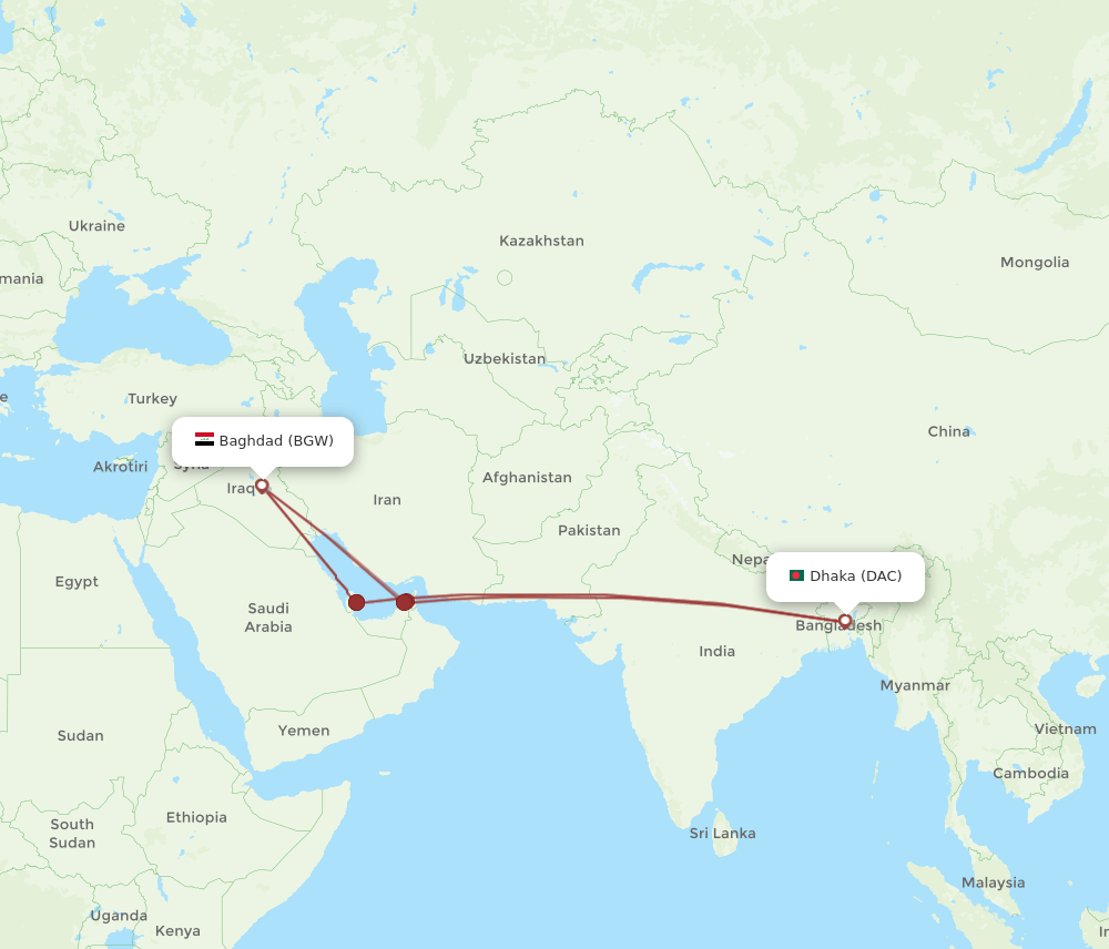 DAC-BGW flight routes