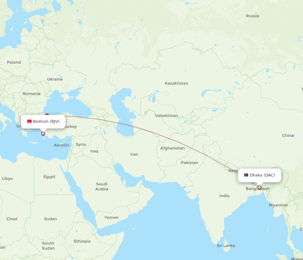 DAC-BJV flight routes