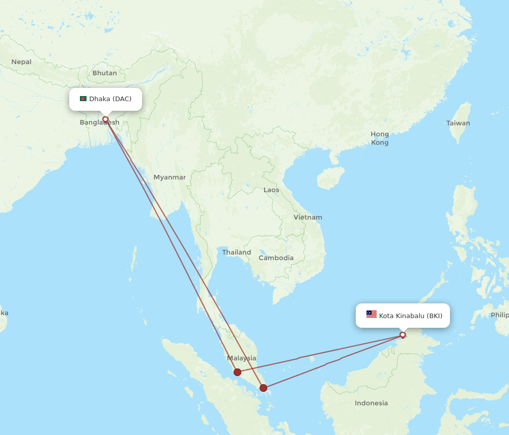 DAC-BKI flight routes