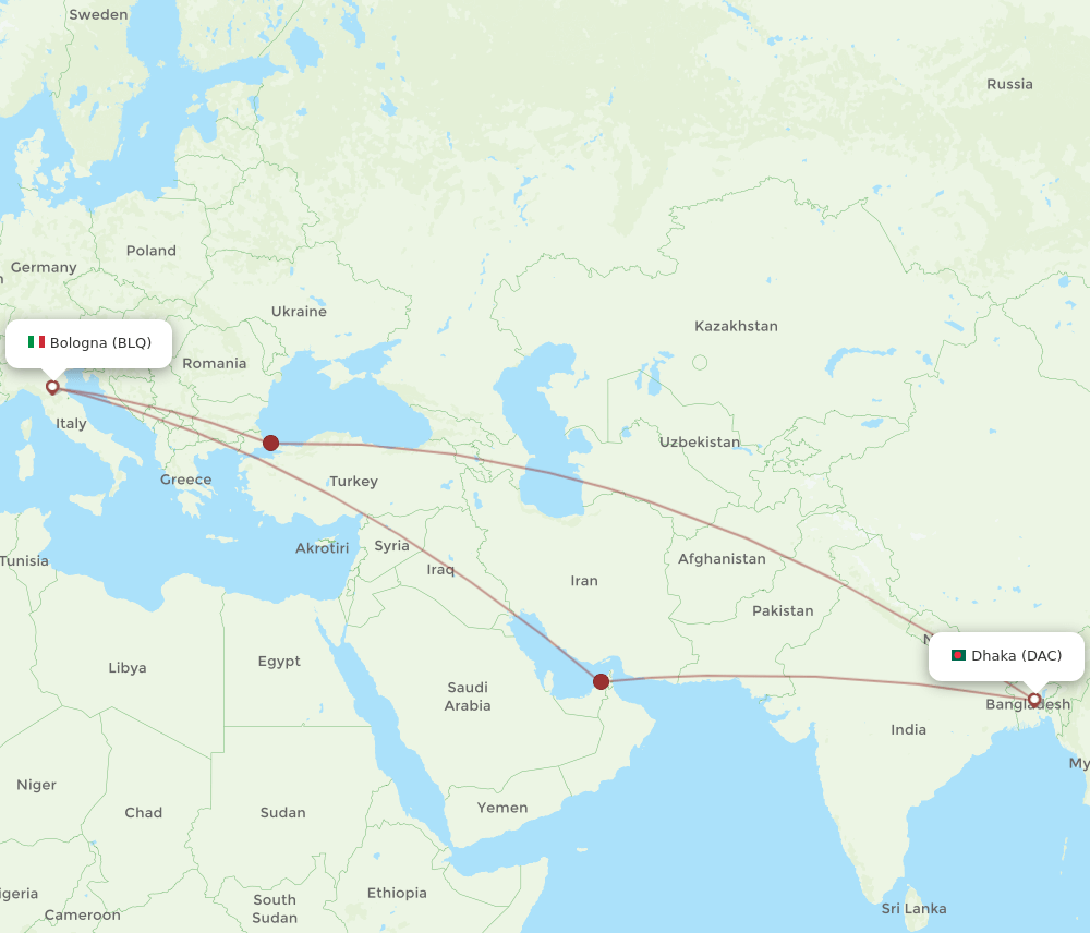 DAC-BLQ flight routes