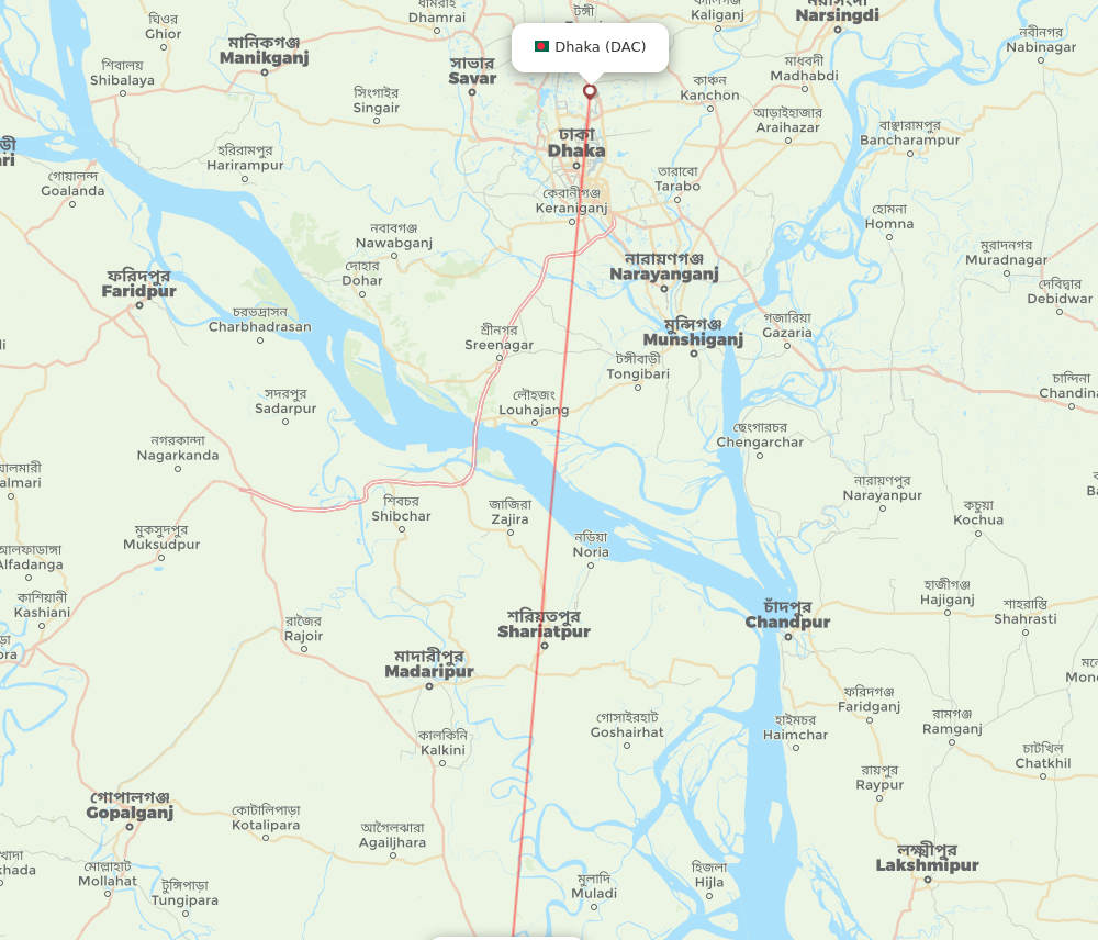 Dhaka - Barisal route map and flight paths
