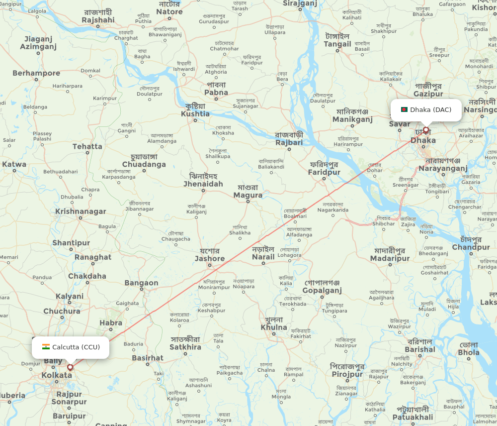 Dhaka - Kolkata route map and flight paths