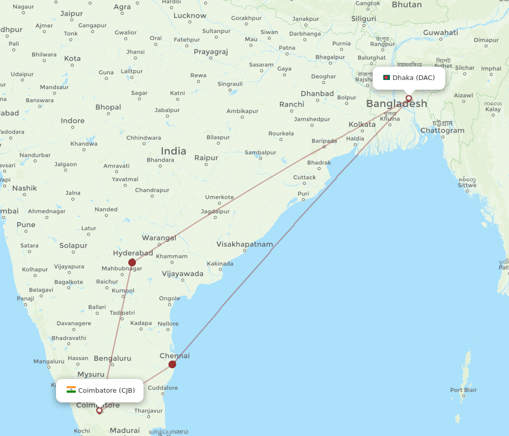 DAC-CJB flight routes
