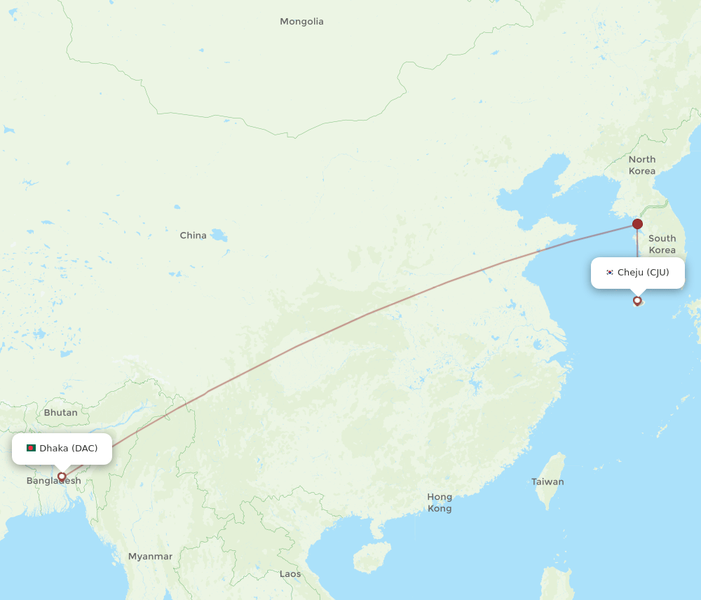 DAC to CJU flights and routes map