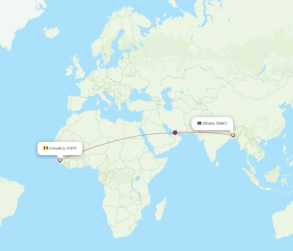 DAC to CKY flights and routes map