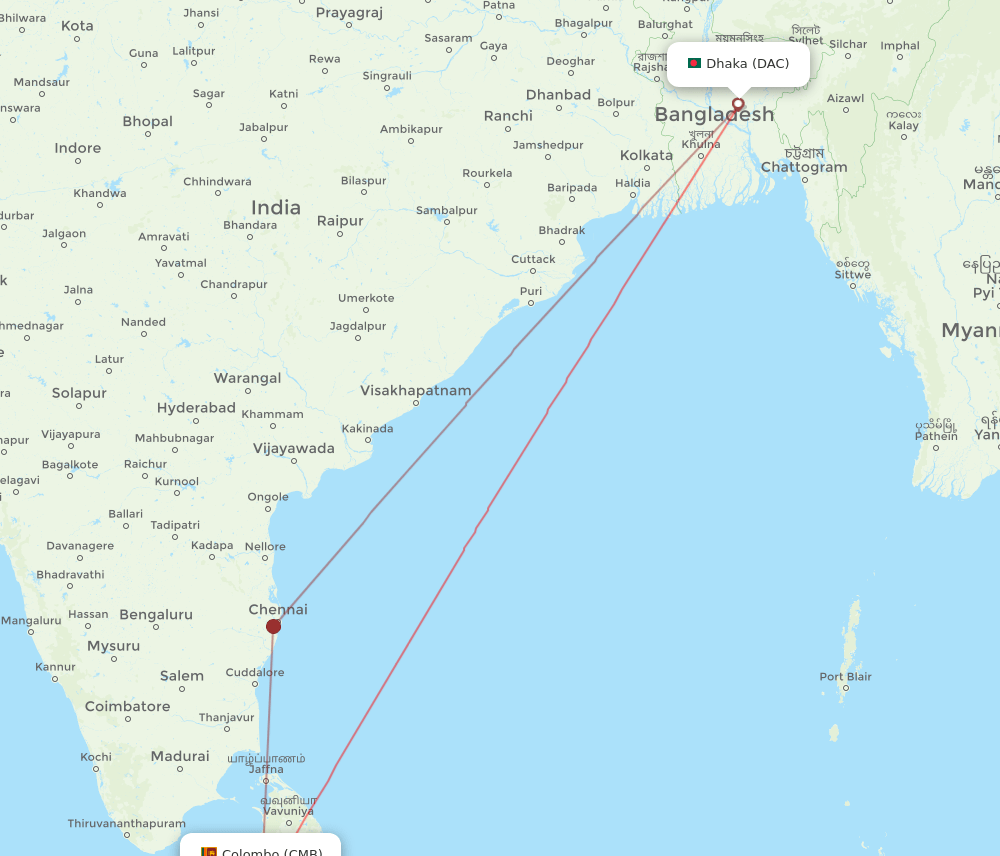 DAC to CMB flights and routes map