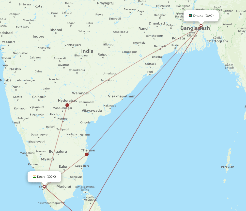 DAC-COK flight routes