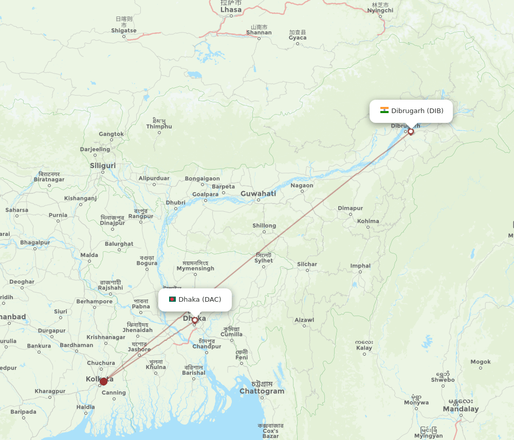 DAC-DIB flight routes