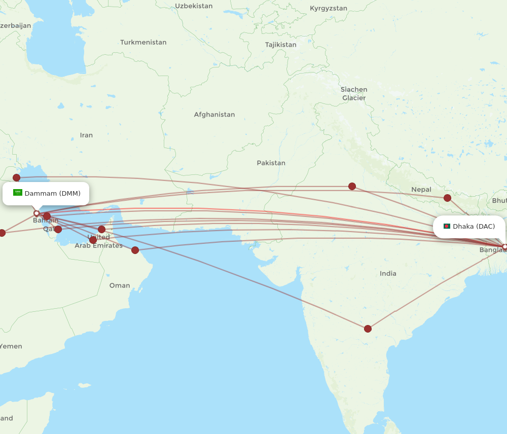 DAC to DMM flights and routes map