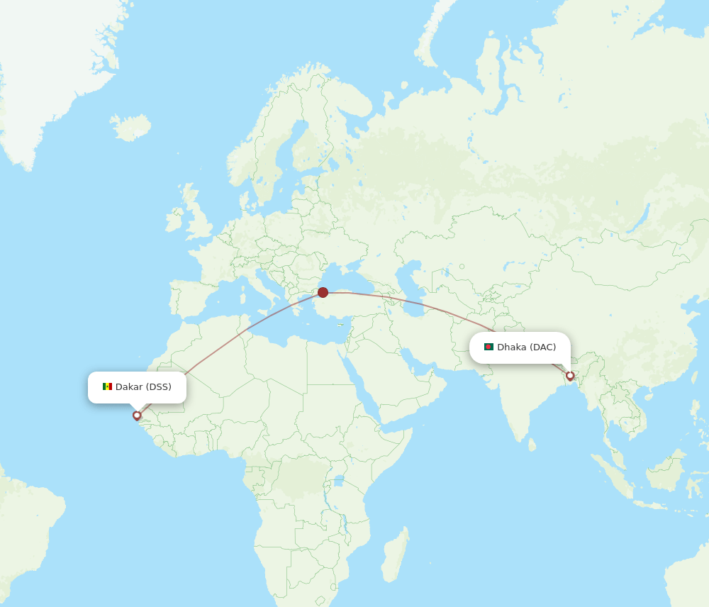 DAC to DSS flights and routes map