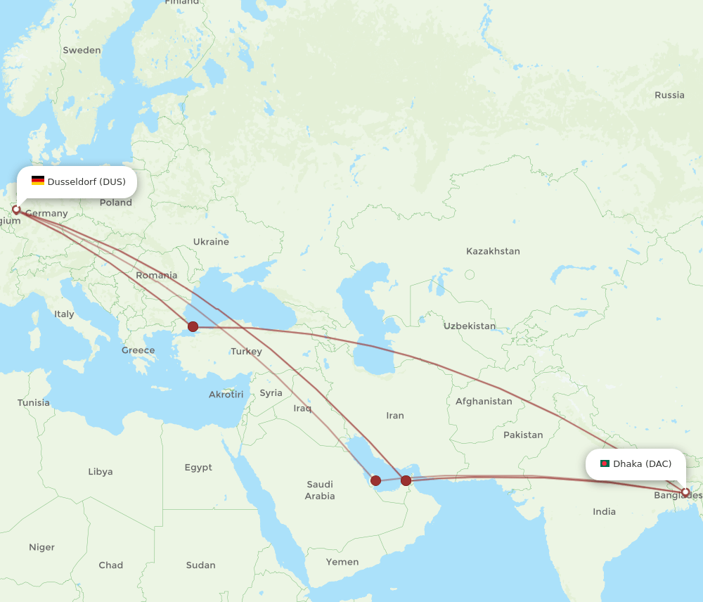DAC-DUS flight routes