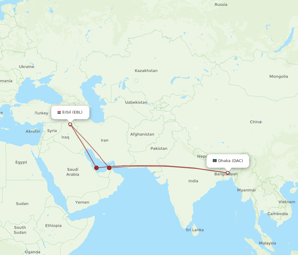 DAC-EBL flight routes