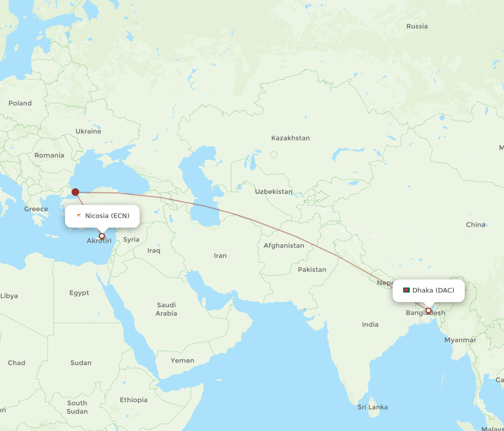 DAC-ECN flight routes
