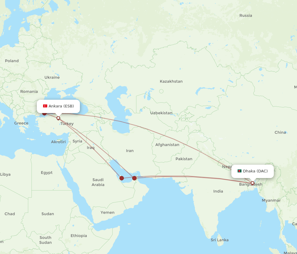 DAC-ESB flight routes