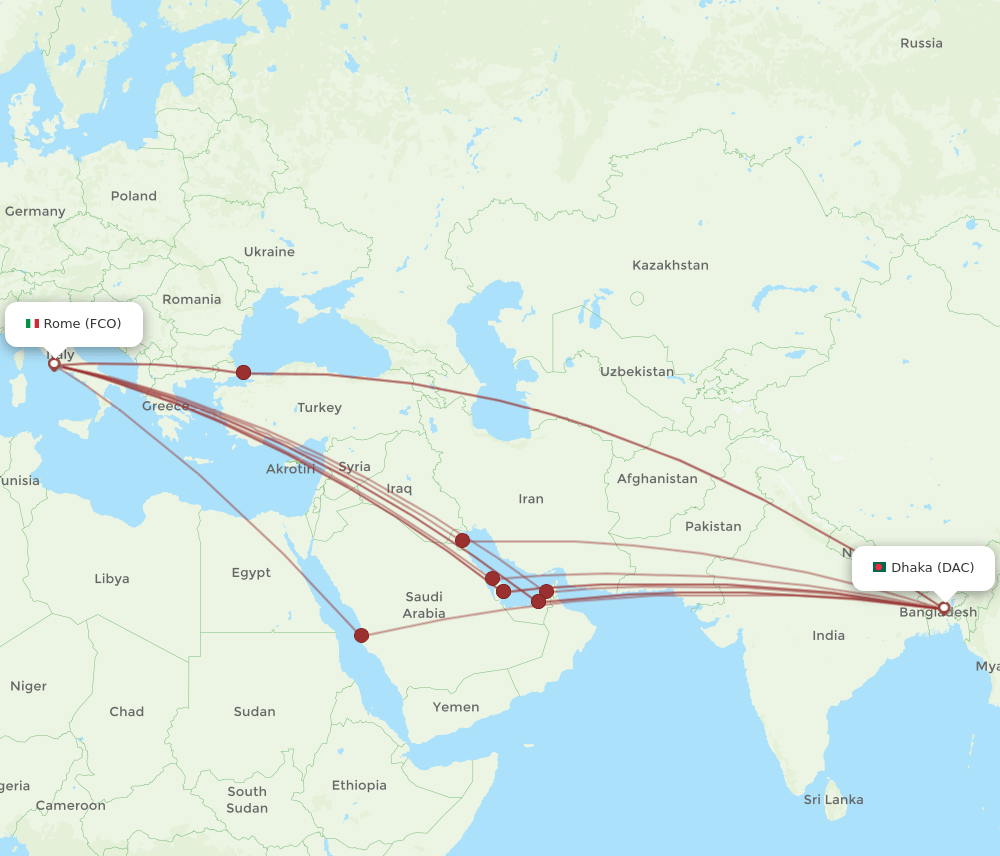 DAC-FCO flight routes
