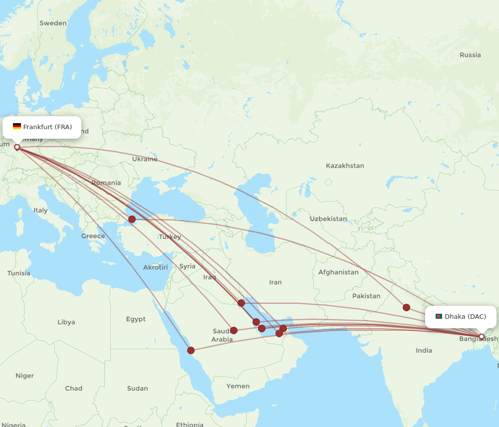 DAC-FRA flight routes