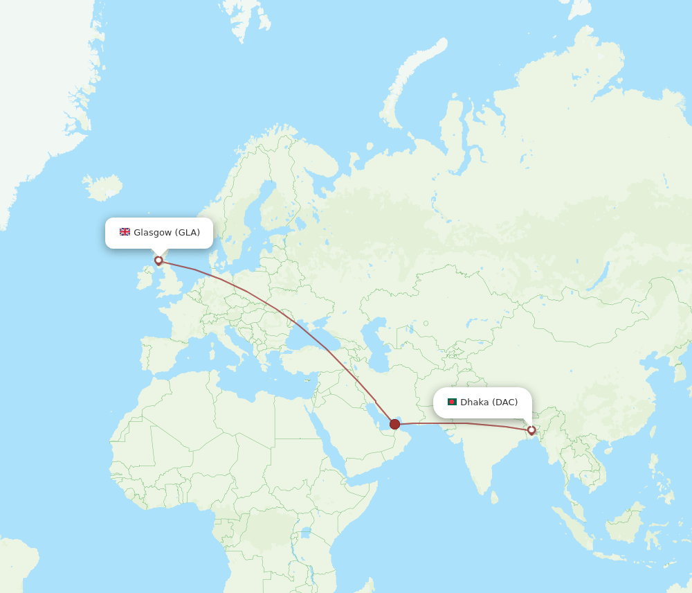 DAC-GLA flight routes