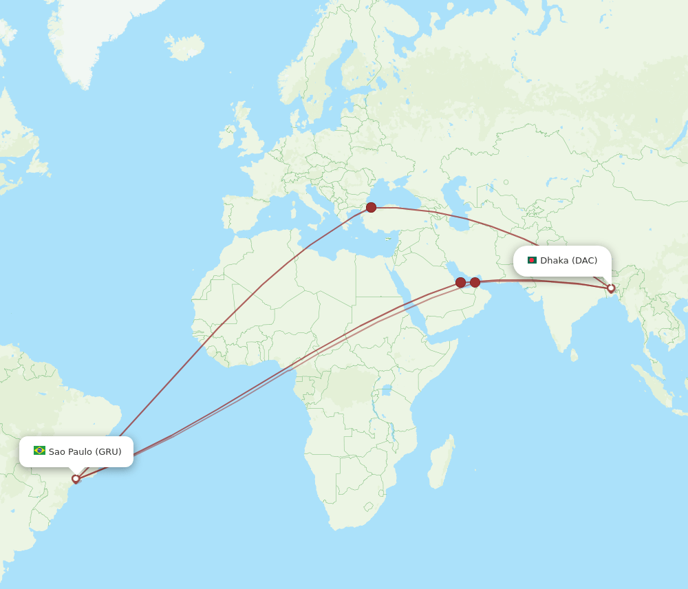 DAC-GRU flight routes