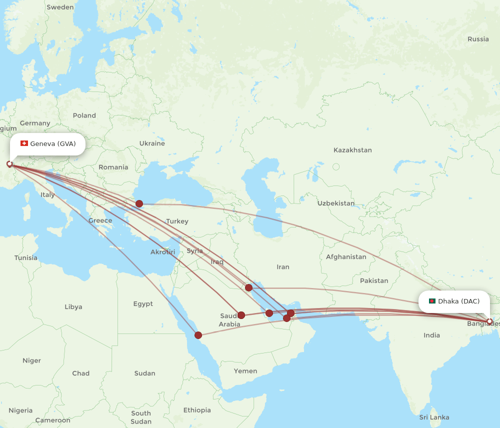 DAC-GVA flight routes