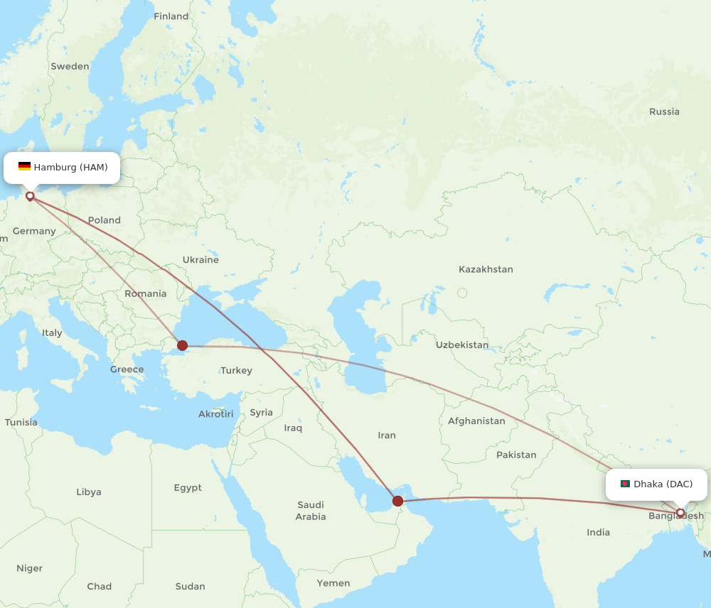 DAC-HAM flight routes