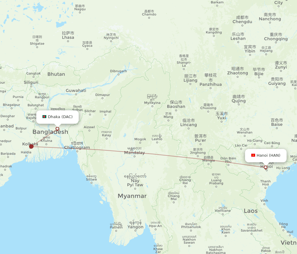 DAC-HAN flight routes